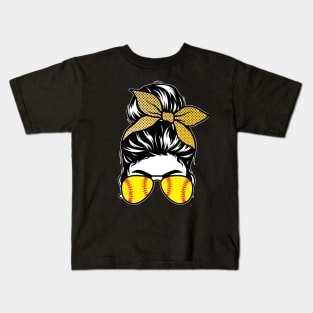 Softball Bun & Glasses - Dark Apparel Kids T-Shirt